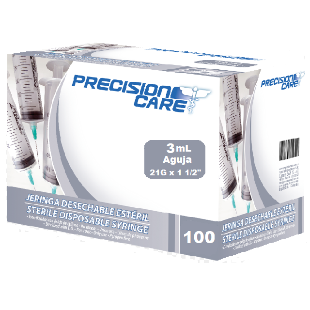 PRESICION Jeringa*3mL*U Aguja 21G*1 1/2"DP*100u